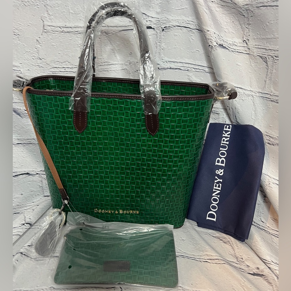 Dooney & Bourke Leather Lilliana Emerald Green Tote & Pouch - BRAND NEW w/TAGS